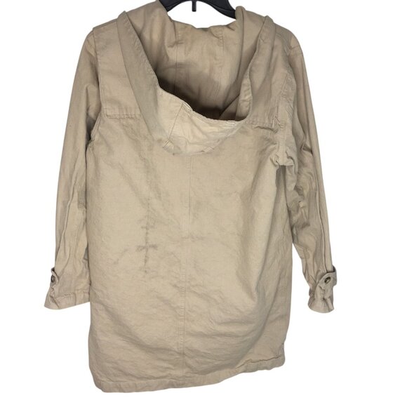 Denim & Co Chore Barn Jacket Medium Beige Hood Toggle Duffle Coat Fleece Lined - Picture 2 of 16